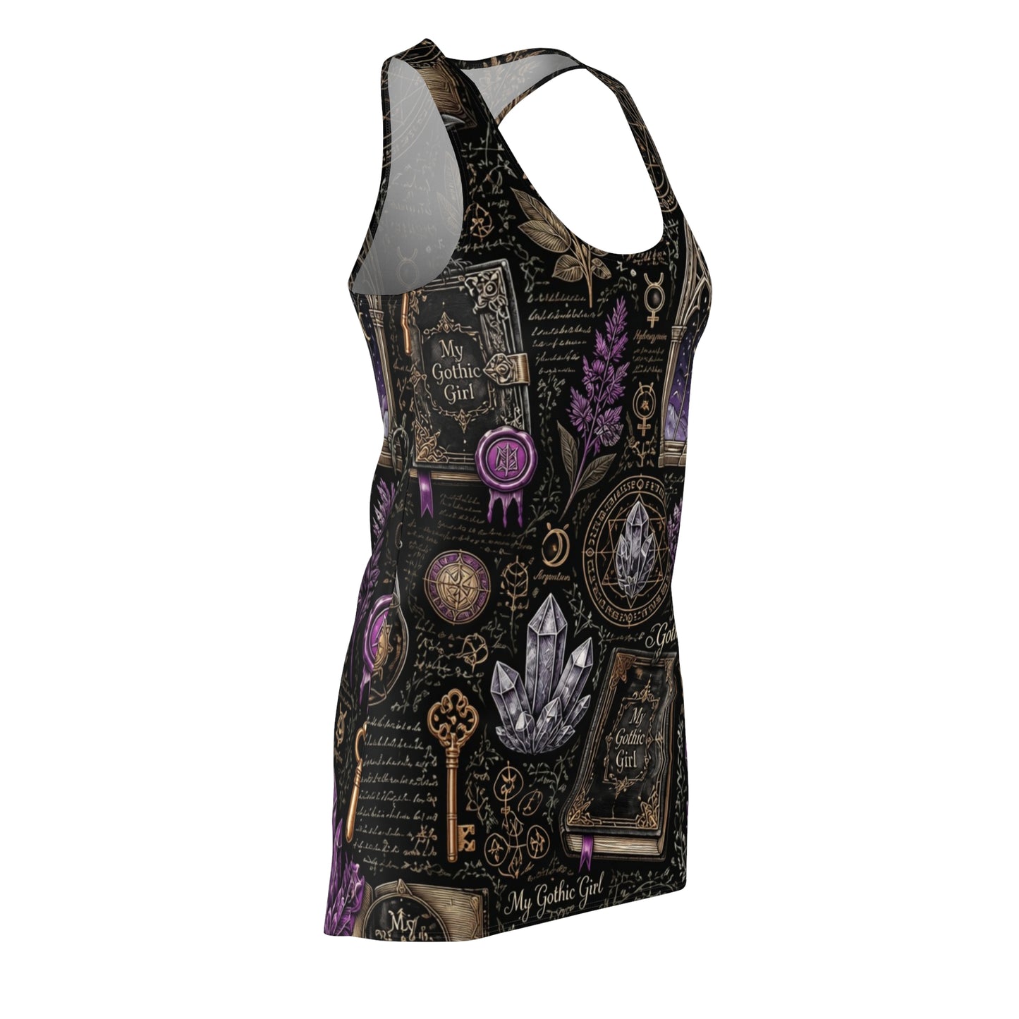 Dark Academia Alchemist - Gothic Crystal & Books Racerback Dress
