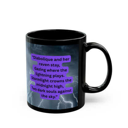 "Diabolique Mistress of Illumination Black 11 oz Mug – “Mystical Gothic witch coffee mug adorned with dark, enchanting design.”