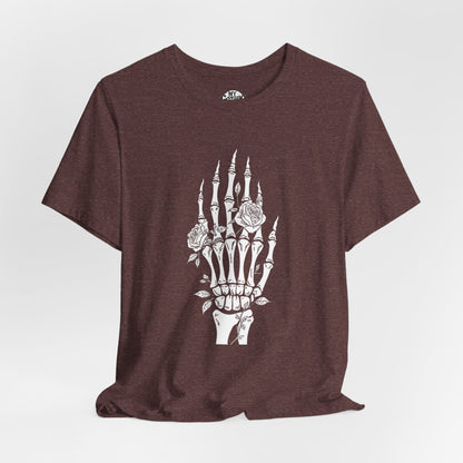 White Roses and Skeleton Hand  Gothic Graphic T-Shirt – Alt Aesthetic Poetic Goth Streetwear