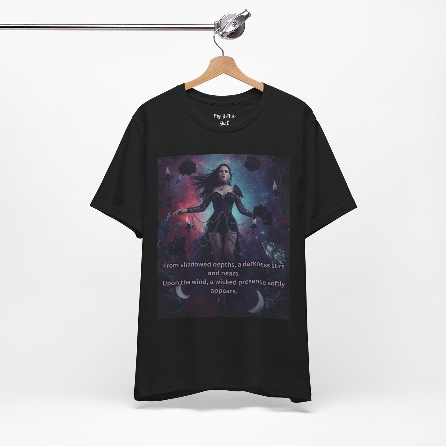 Fantasy Witch T‑Shirt — "From shadowed depths..." Mystical Gothic Tee