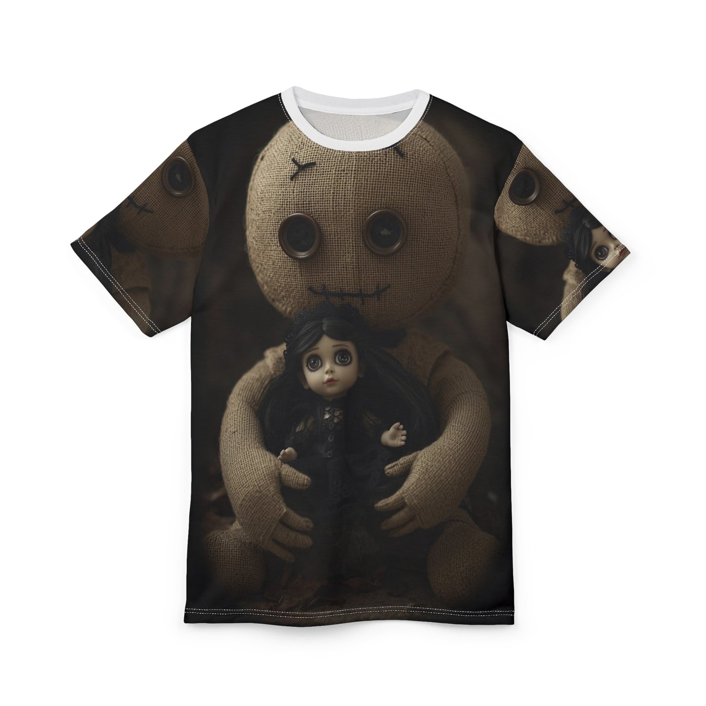 Gunny Sack Doll with Toy Gothic Doll | Horror All-Over Print T‑Shirt