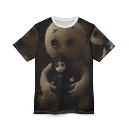Gunny Sack Doll with Toy Gothic Doll | Horror All-Over Print T‑Shirt