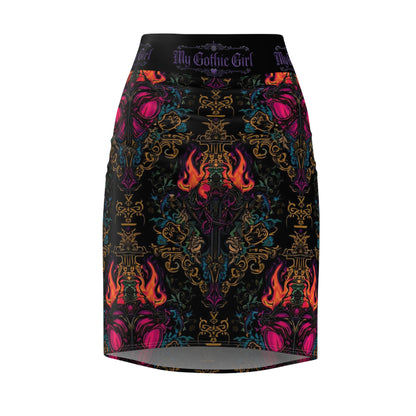 Gothic Flame Pencil Skirt — 'My Gothic Girl' Patterned AOP