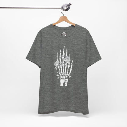 White Roses and Skeleton Hand  Gothic Graphic T-Shirt – Alt Aesthetic Poetic Goth Streetwear
