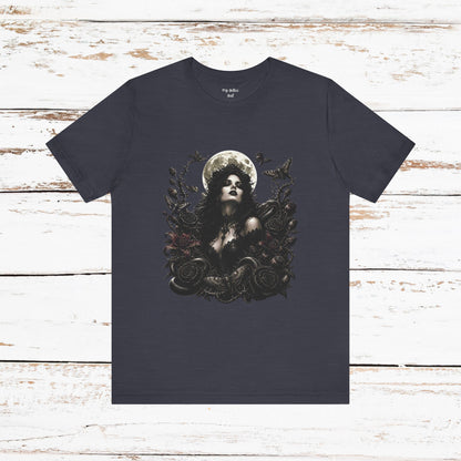 Gothic Moon Goddess Tee – Dark Floral Occult Graphic T-Shirt