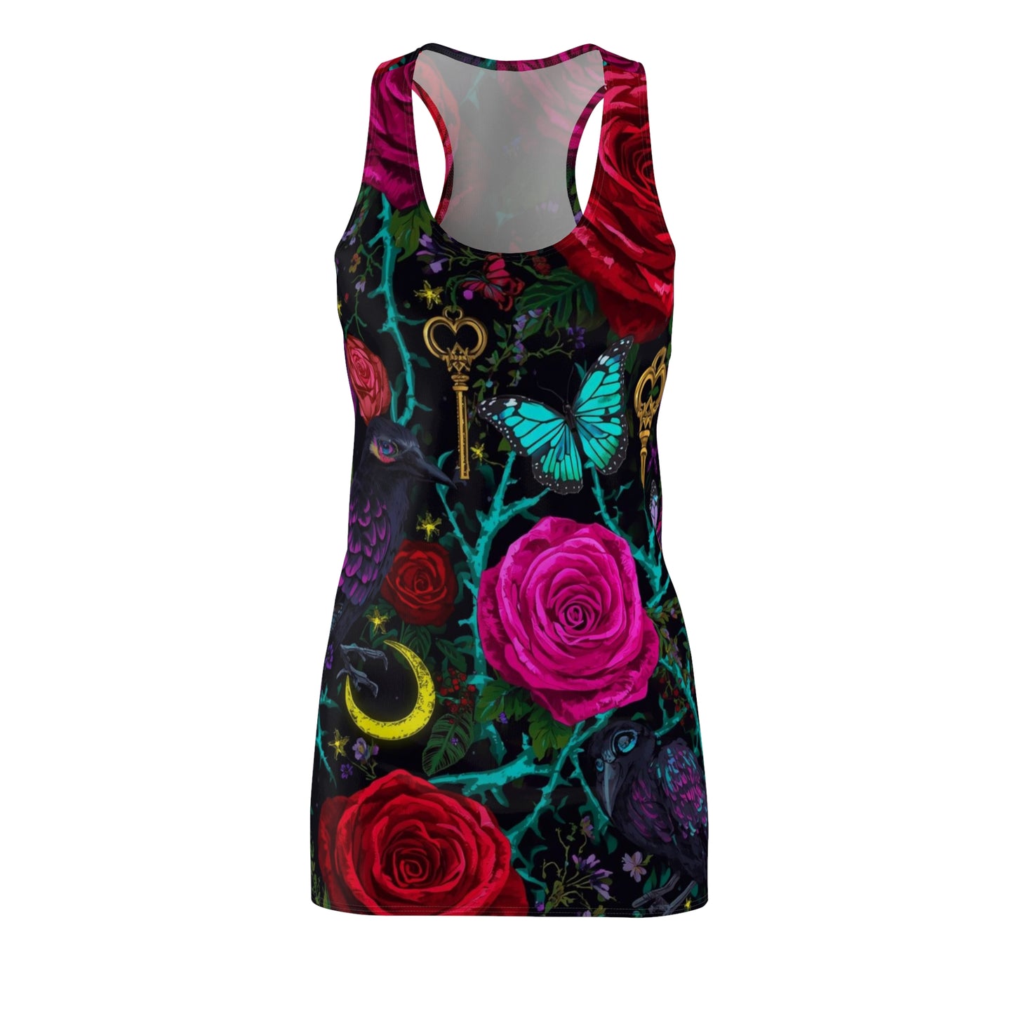 Racerback Dress — Gothic Floral Roses, Keys & Moon All-Over Print