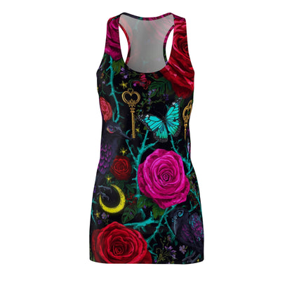 Racerback Dress — Gothic Floral Roses, Keys & Moon All-Over Print