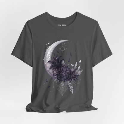 “Moonlit Bouquet & Sacred Soft Goth Symbol” Moonlit Bouquet Unisex Tee - Soft Goth Symbol Floral Design