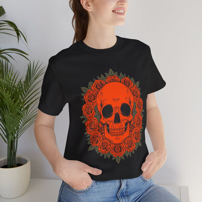"ORANGE SKULL & ROSES"  Gothic Graphic T-Shirt – Alt Aesthetic Poetic Goth Streetwear