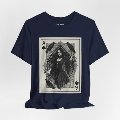 Ace of Spades Gothic Playing Card T‑Shirt — Dark Victorian Witch Illustration