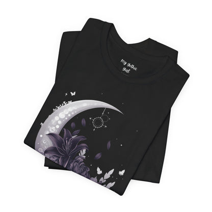 “Moonlit Bouquet & Sacred Soft Goth Symbol” Moonlit Bouquet Unisex Tee - Soft Goth Symbol Floral Design