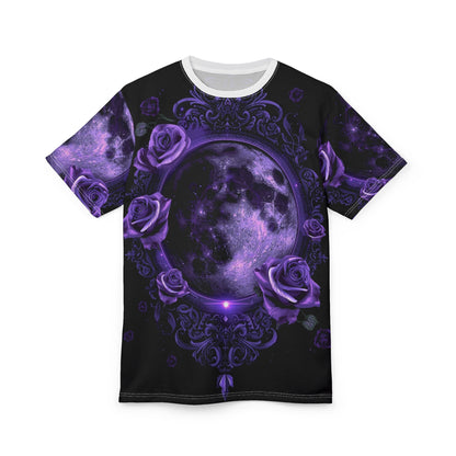 Purple Moon & Roses Tee — Gothic Floral Moonlight All-Over Print Shirt