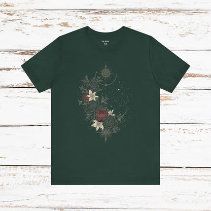 “Dark Floral Moon & Ornamental Geometry” T-Shirt Dark Floral Moon Ornamental Geometry Unisex Jersey Short Sleeve Tee