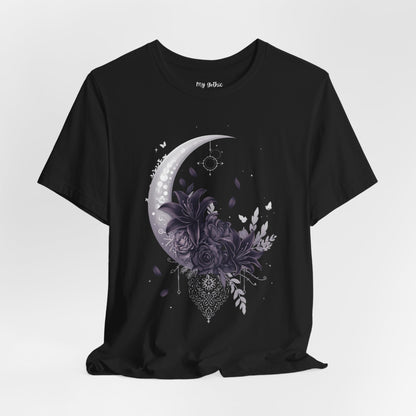 “Moonlit Bouquet & Sacred Soft Goth Symbol” Moonlit Bouquet Unisex Tee - Soft Goth Symbol Floral Design