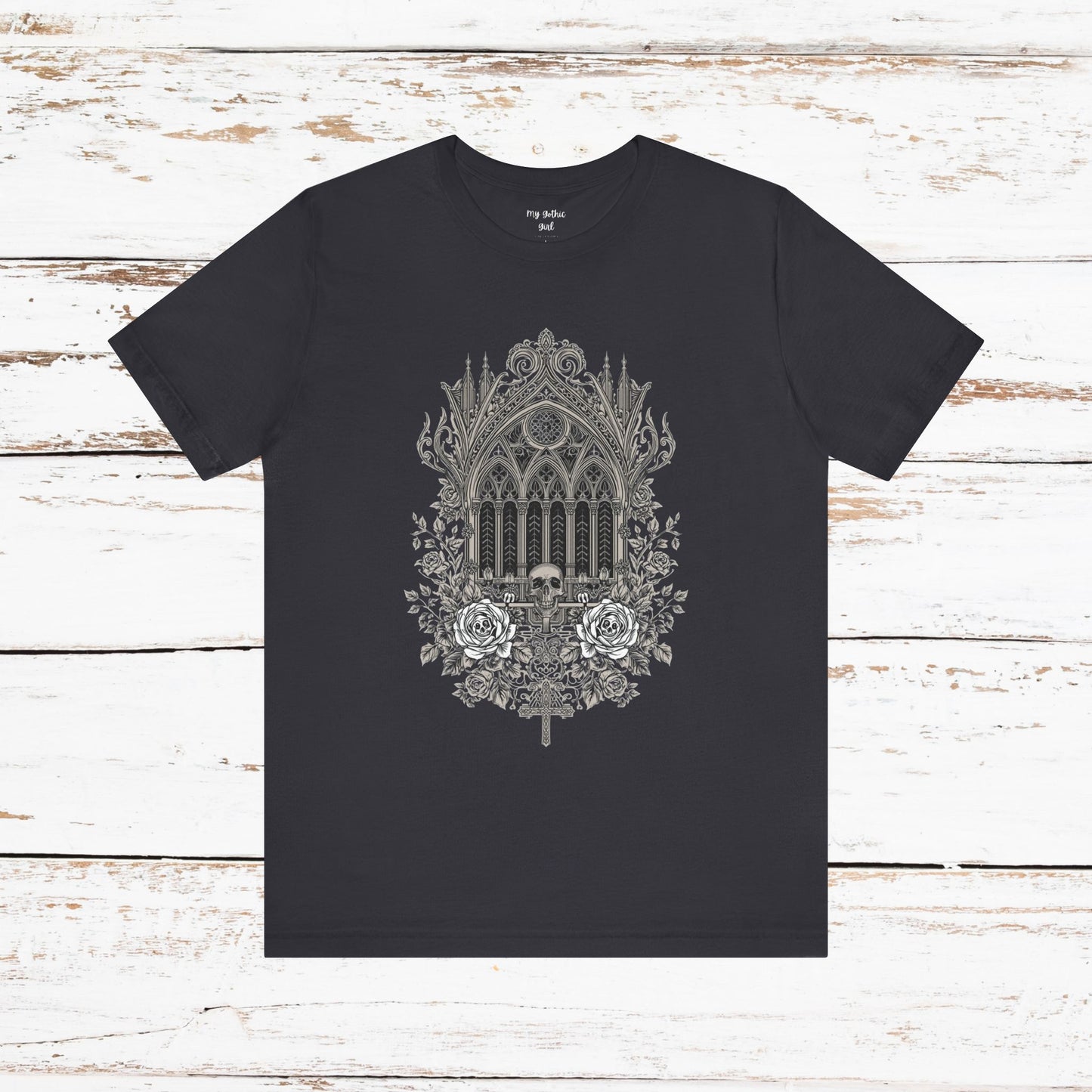 Gothic Cathedral Floral Tee — Intricate Rose Window Graphic T-Shirt