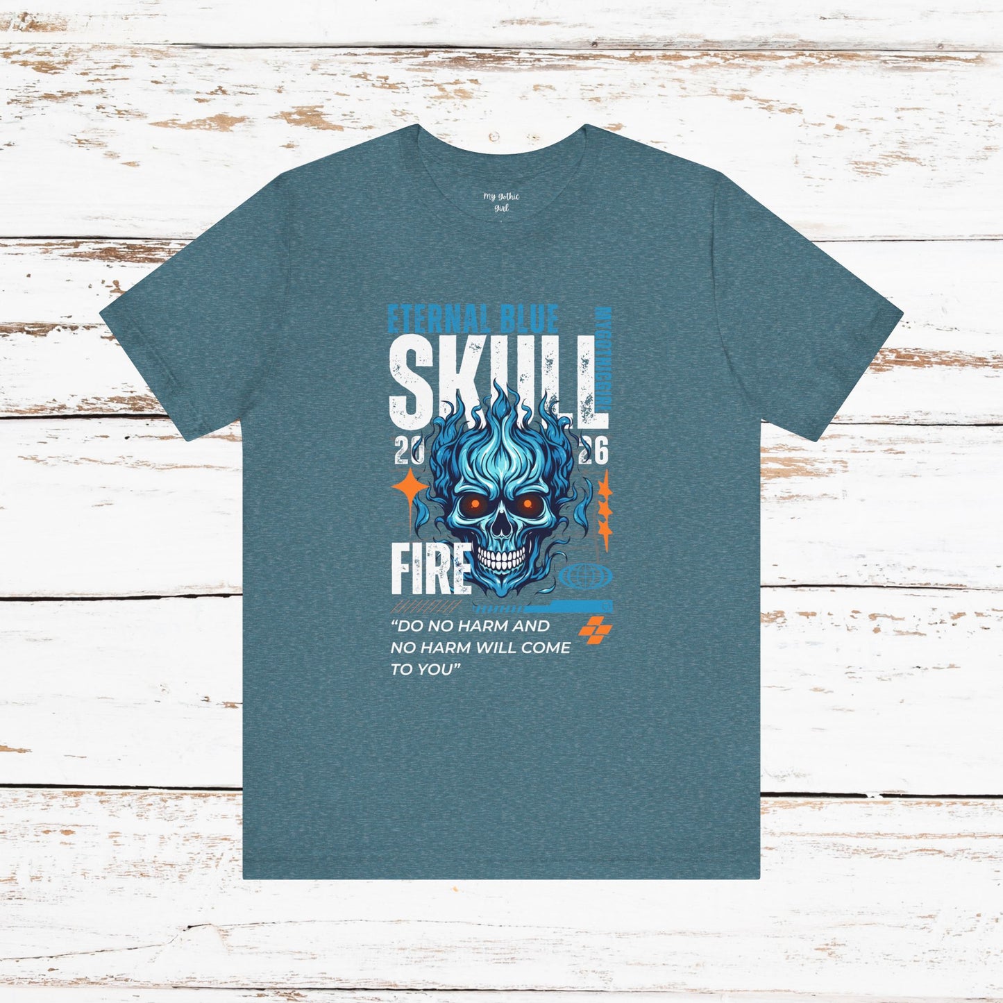 Eternal Blue Skull Flame Gothic Tee
