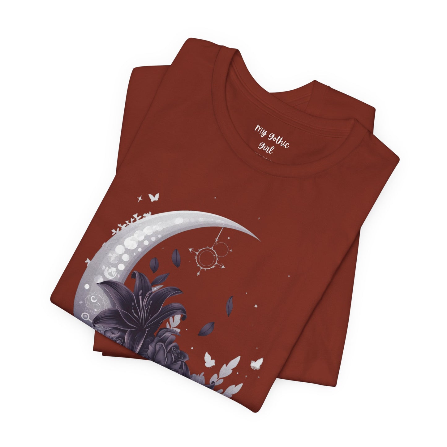 “Moonlit Bouquet & Sacred Soft Goth Symbol” Moonlit Bouquet Unisex Tee - Soft Goth Symbol Floral Design