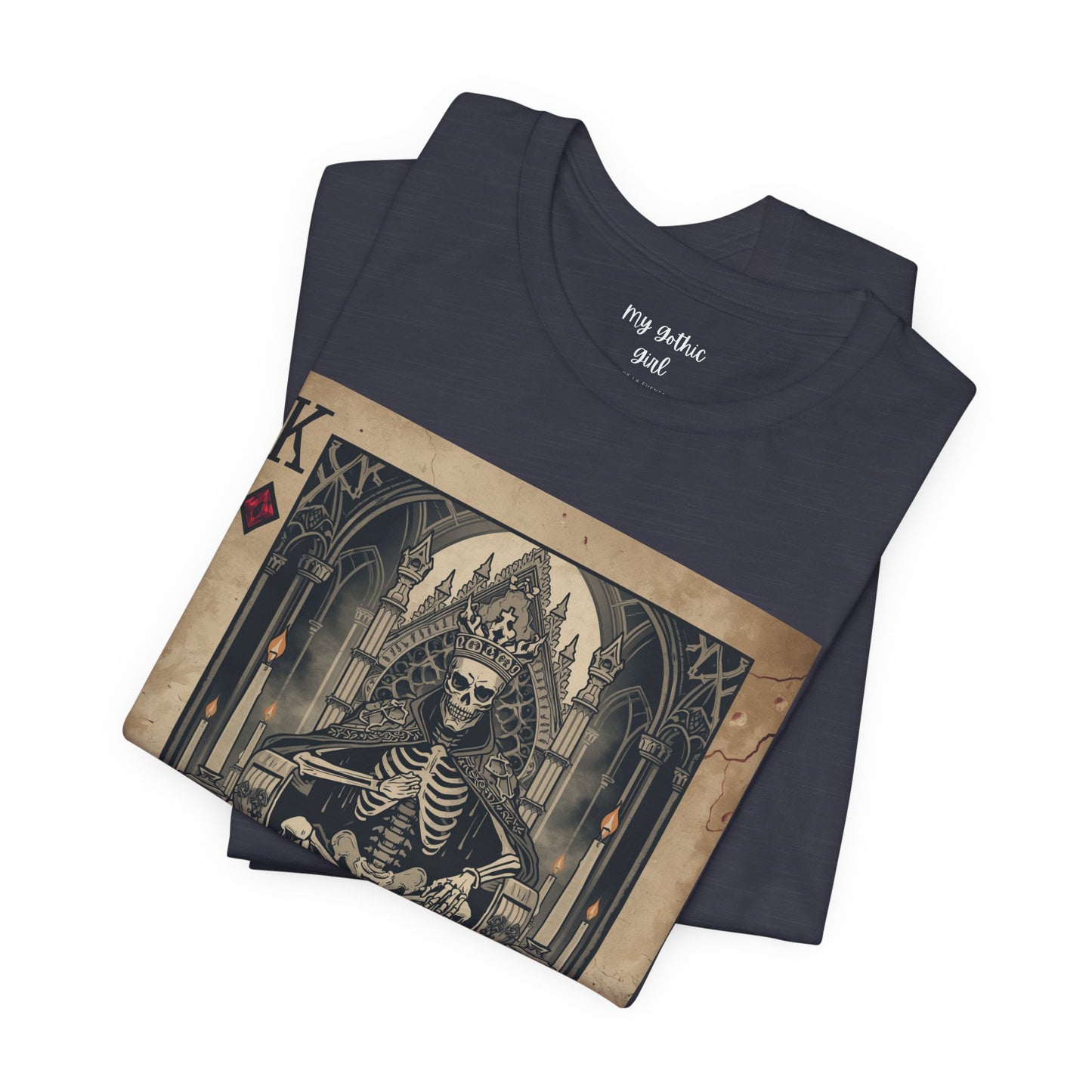 Skeleton King Playing Card Graphic Tee — Gothic Skull Throne T-Shirt