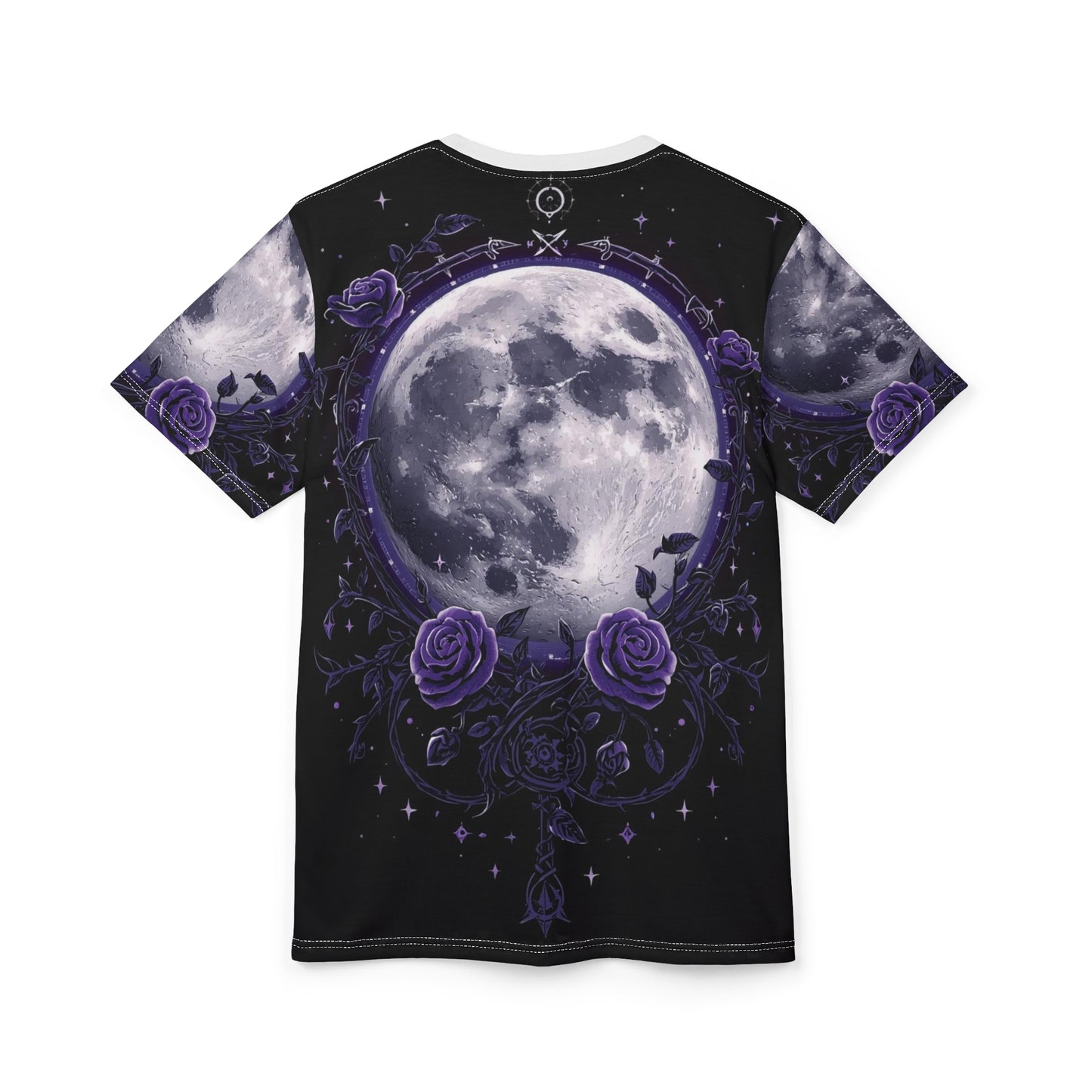 Purple Moon & Roses Tee — Gothic Floral Moonlight All-Over Print Shirt