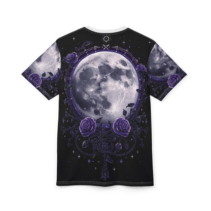 Purple Moon & Roses Tee — Gothic Floral Moonlight All-Over Print Shirt