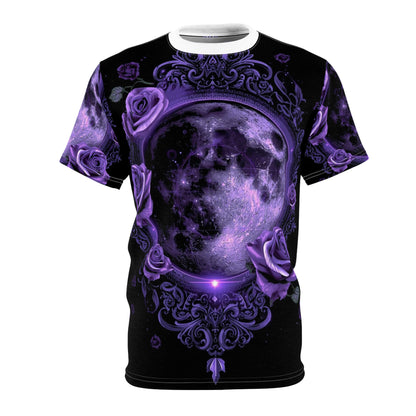 Purple Moon & Roses Tee — Gothic Floral Moonlight All-Over Print Shirt