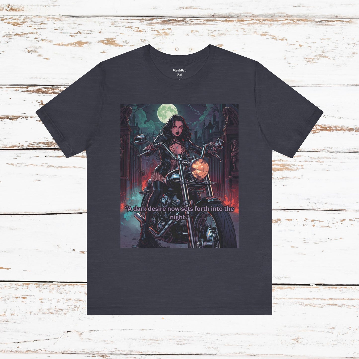 Dark Rider Motorcycle T-Shirt — "A dark desire now sets forth into the night" Gothic Tee