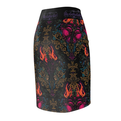 Gothic Flame Pencil Skirt — 'My Gothic Girl' Patterned AOP