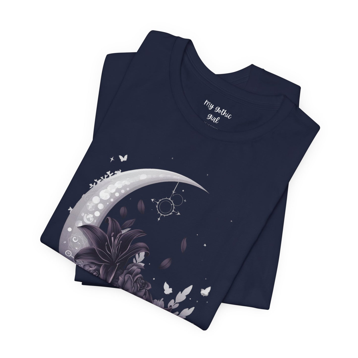 “Moonlit Bouquet & Sacred Soft Goth Symbol” Moonlit Bouquet Unisex Tee - Soft Goth Symbol Floral Design