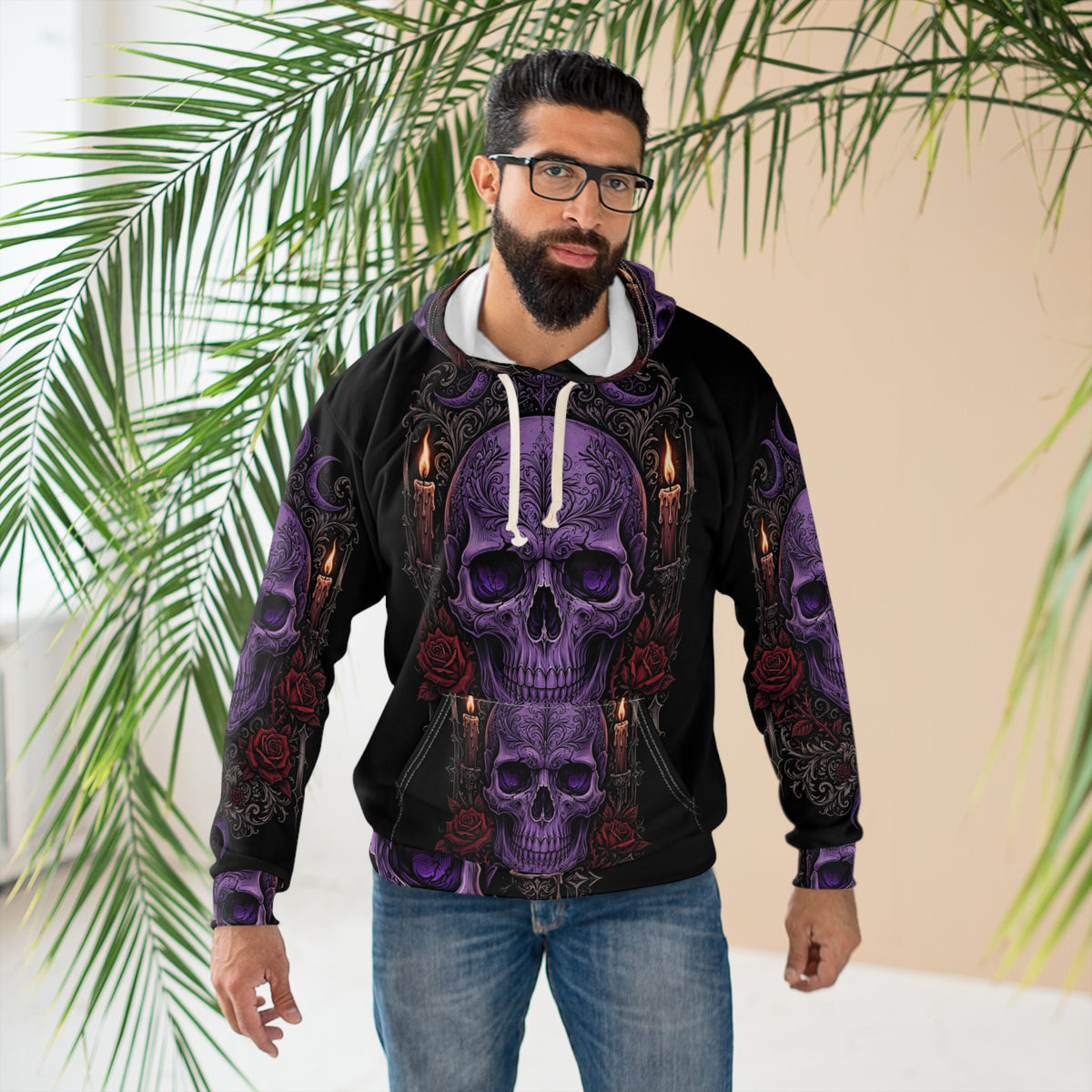 Candle & Roses Skull All-Over-Print Hoodie — 'My Gothic Girl' Gothic Hooded Sweatshirt