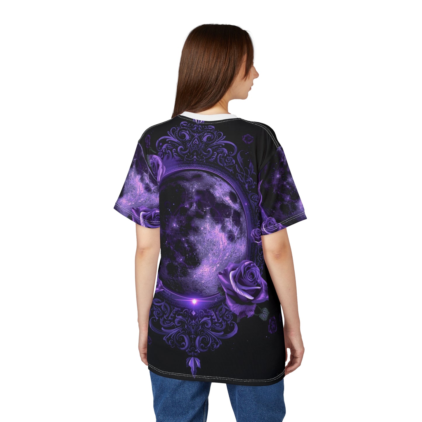 Purple Moon & Roses Tee — Gothic Floral Moonlight All-Over Print Shirt
