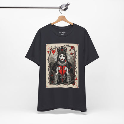 Queen of Hearts Playing Card T-Shirt — Gothic Rose Broken Heart Graphic Tee