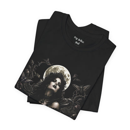 Gothic Moon Goddess Tee – Dark Floral Occult Graphic T-Shirt