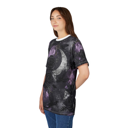 Gothic Moon & Roses Tee — Dark Floral Crescent Moon Keys All-Over Print