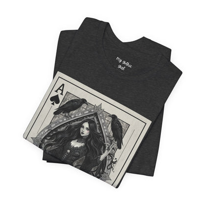 Ace of Spades Gothic Playing Card T‑Shirt — Dark Victorian Witch Illustration