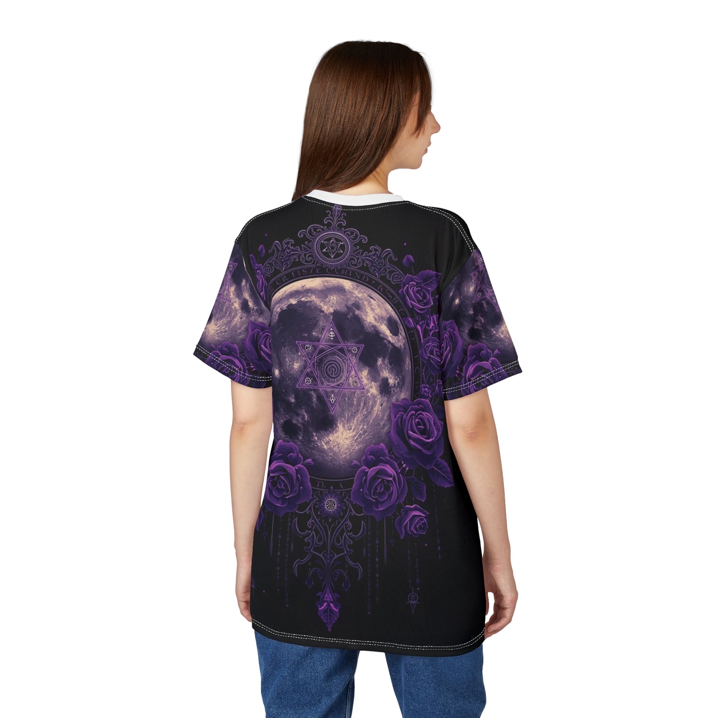 Purple Moon & Roses Tee — Gothic Floral Moonlight All-Over Print Shirt