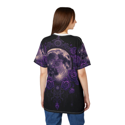Purple Moon & Roses Tee — Gothic Floral Moonlight All-Over Print Shirt