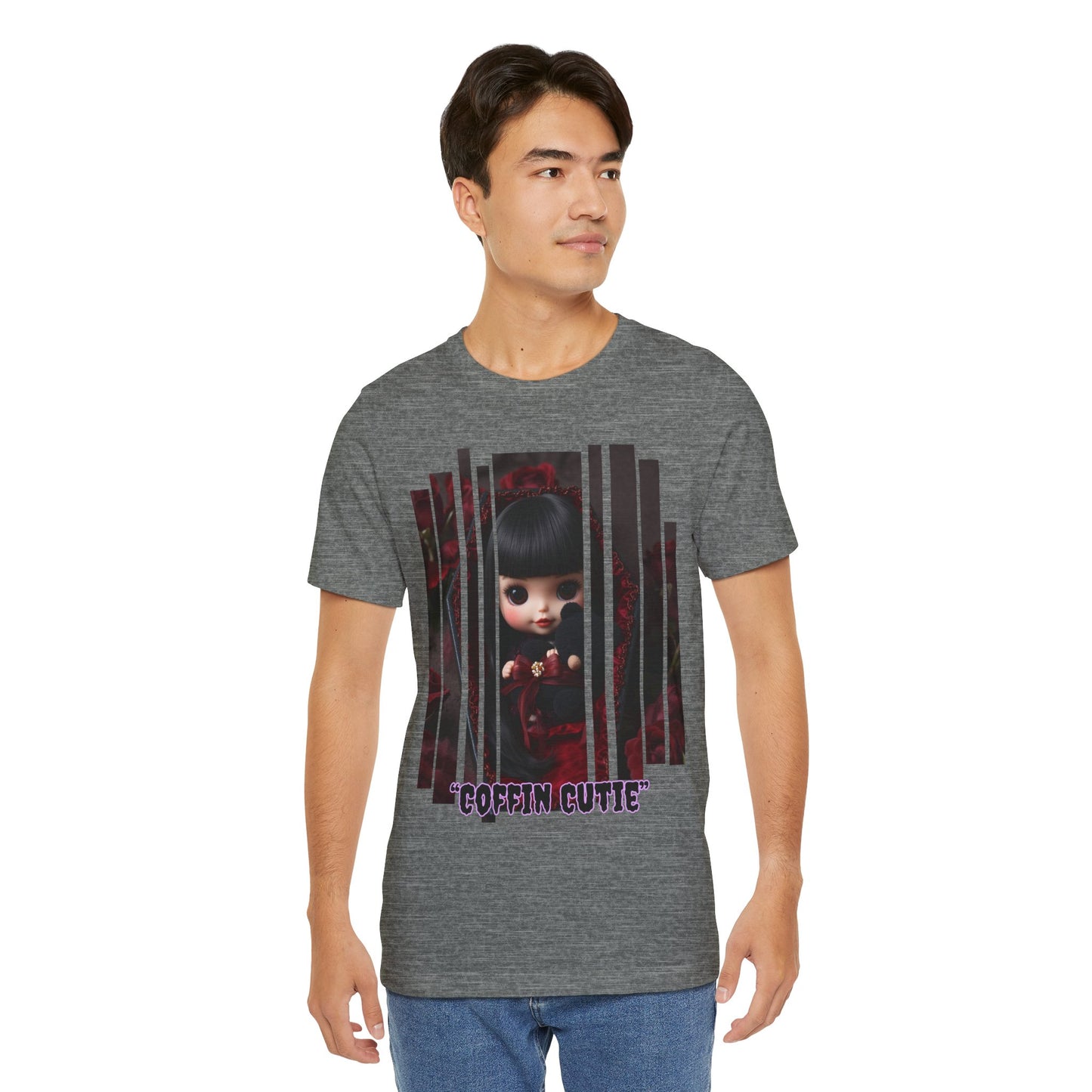 “Coffin Cutie” — cute Gothic doll peeking out from a small coffin Graphic T-Shirt – Alt Aesthetic Poetic Goth Street-wear