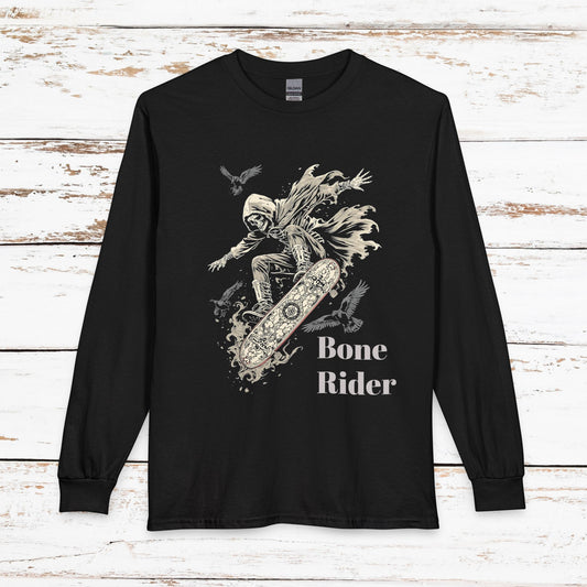 Gothic Skull Skateboard Long Sleeve Shirt — "Bone Rider"