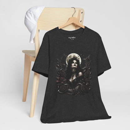 Gothic Moon Goddess Tee – Dark Floral Occult Graphic T-Shirt