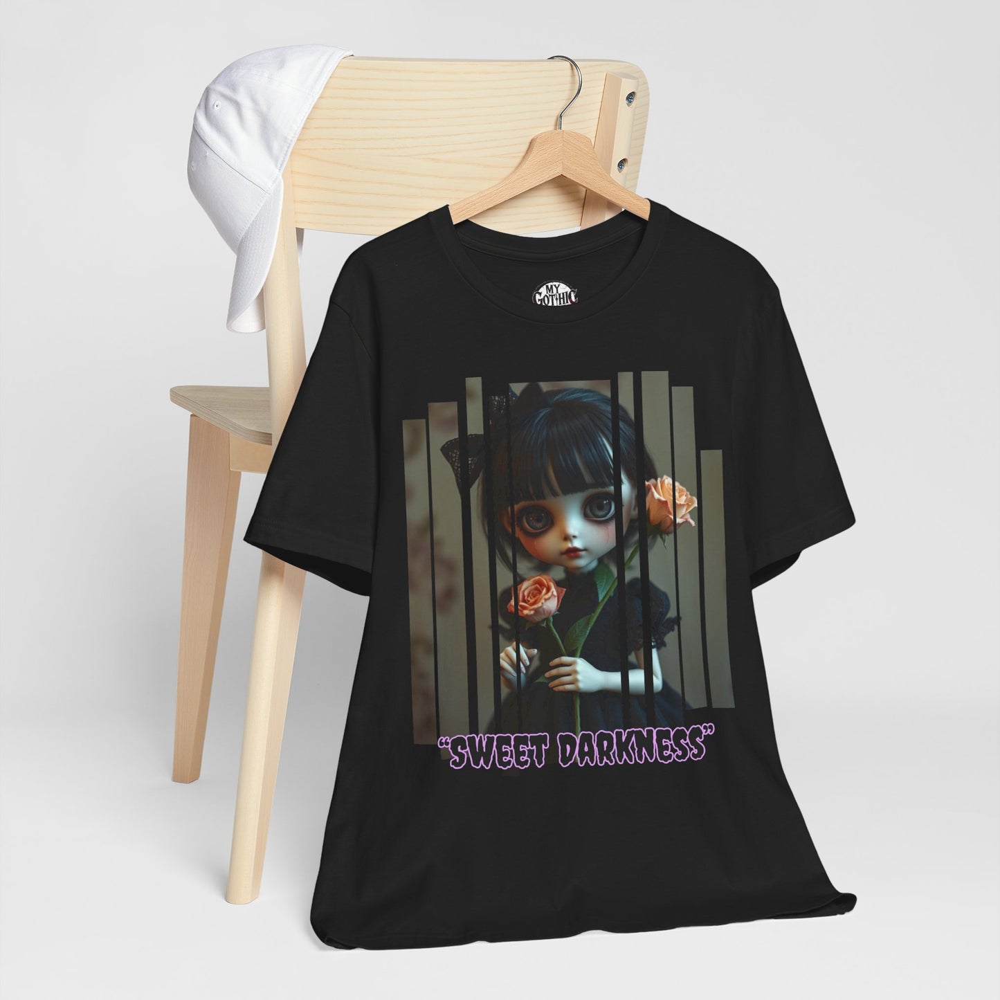 “Sweet Darkness” — Kawaii-style Gothic doll Graphic T-Shirt – Alt Aesthetic Poetic Goth Street-wear