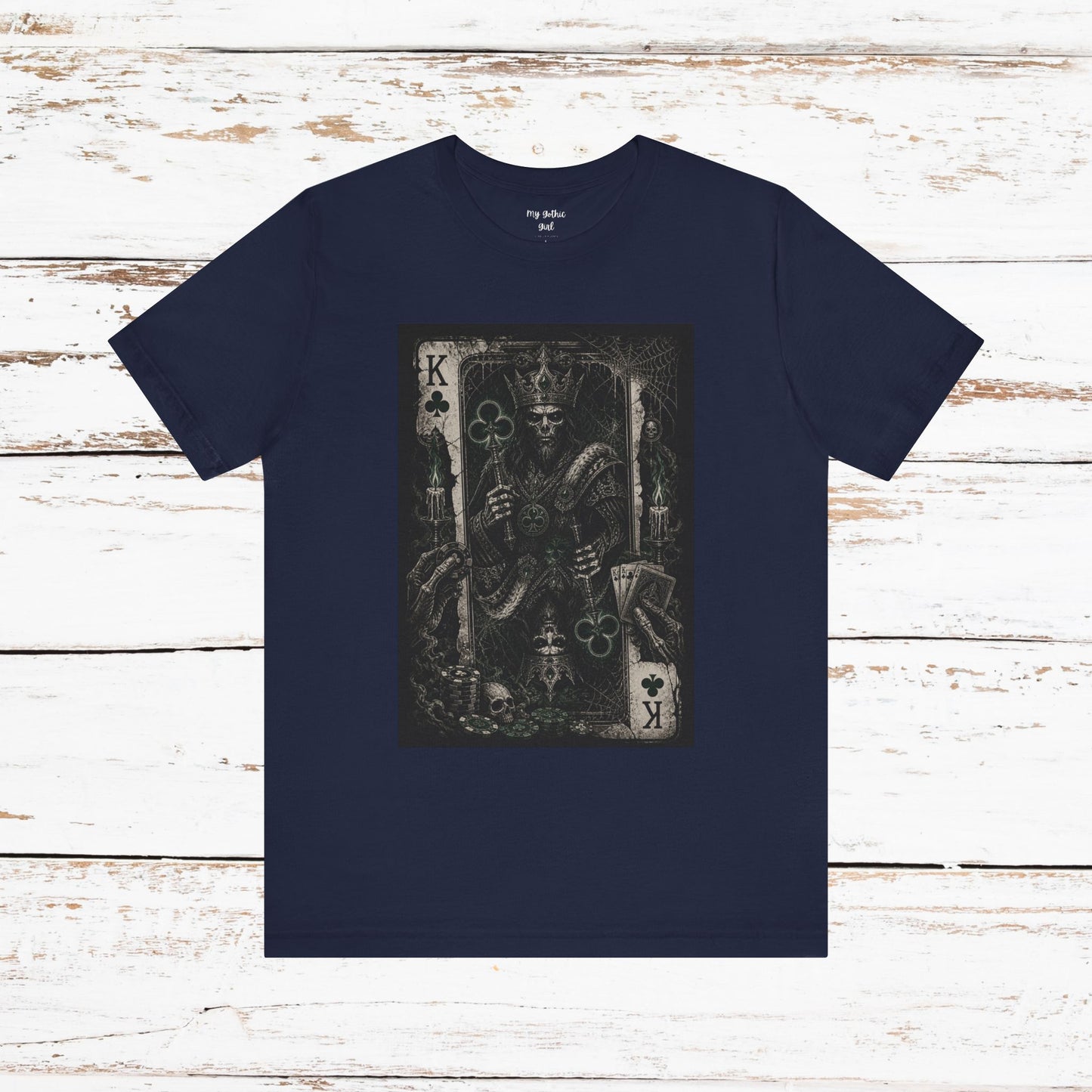 King of Clubs Gothic Playing Card Tee — Dark Skull Poker Graphic T-Shirt