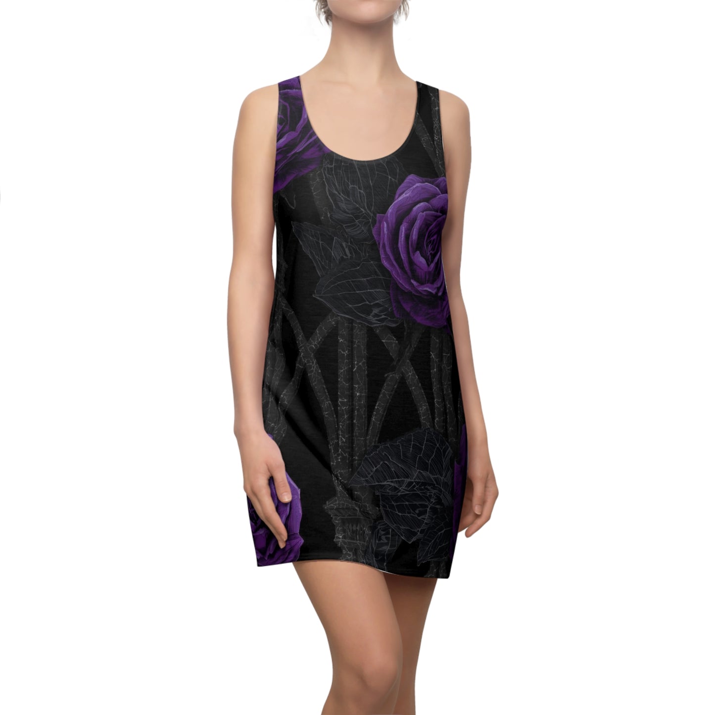 Purple Rose Gothic Racerback Dress — Women's Floral AOP Dress
