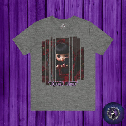 “Coffin Cutie” — cute Gothic doll peeking out from a small coffin Graphic T-Shirt – Alt Aesthetic Poetic Goth Street-wear