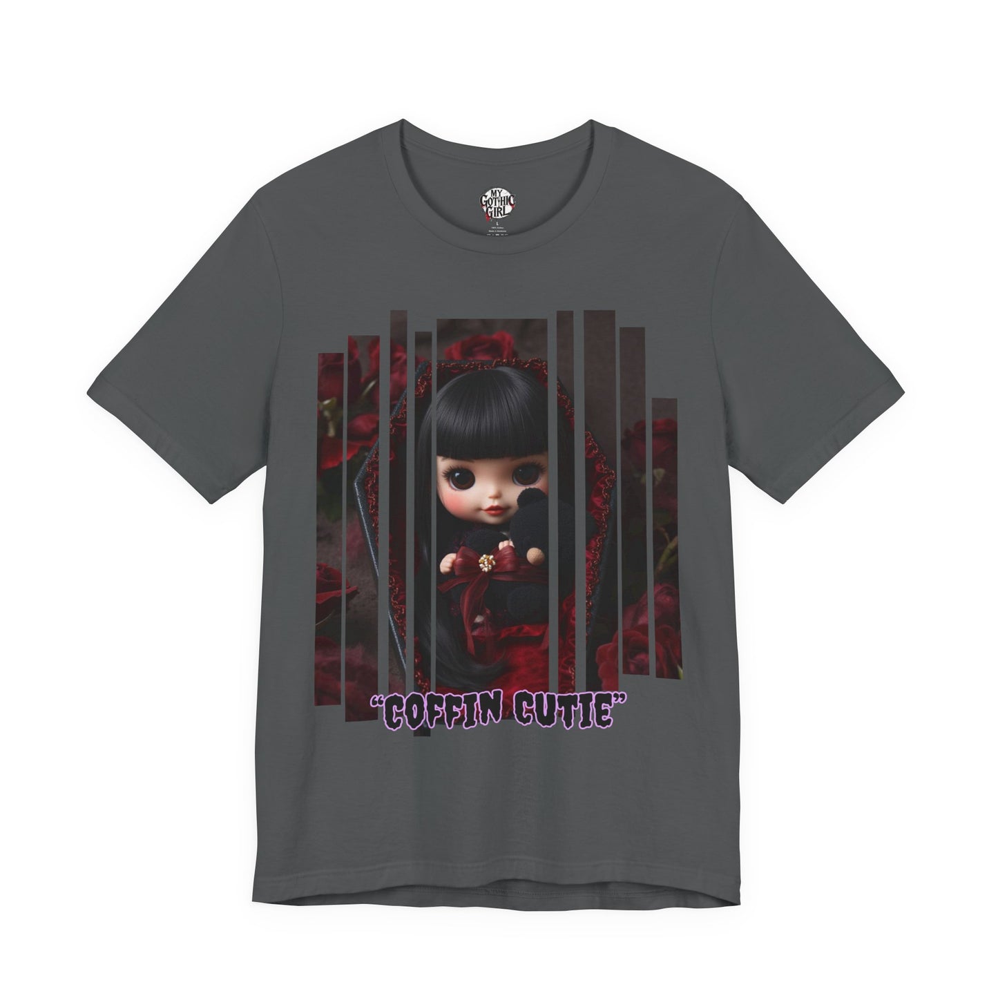 “Coffin Cutie” — cute Gothic doll peeking out from a small coffin Graphic T-Shirt – Alt Aesthetic Poetic Goth Street-wear