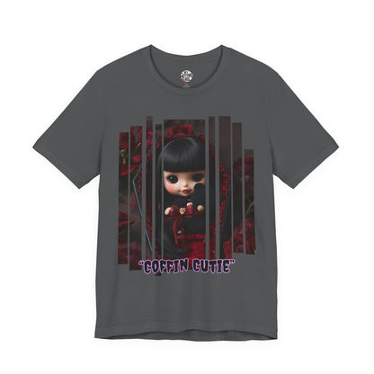 “Coffin Cutie” — cute Gothic doll peeking out from a small coffin Graphic T-Shirt – Alt Aesthetic Poetic Goth Street-wear