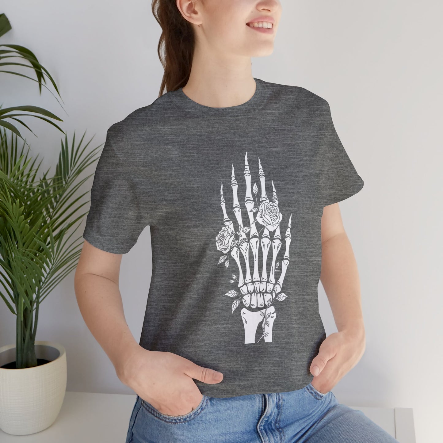 White Roses and Skeleton Hand  Gothic Graphic T-Shirt – Alt Aesthetic Poetic Goth Streetwear