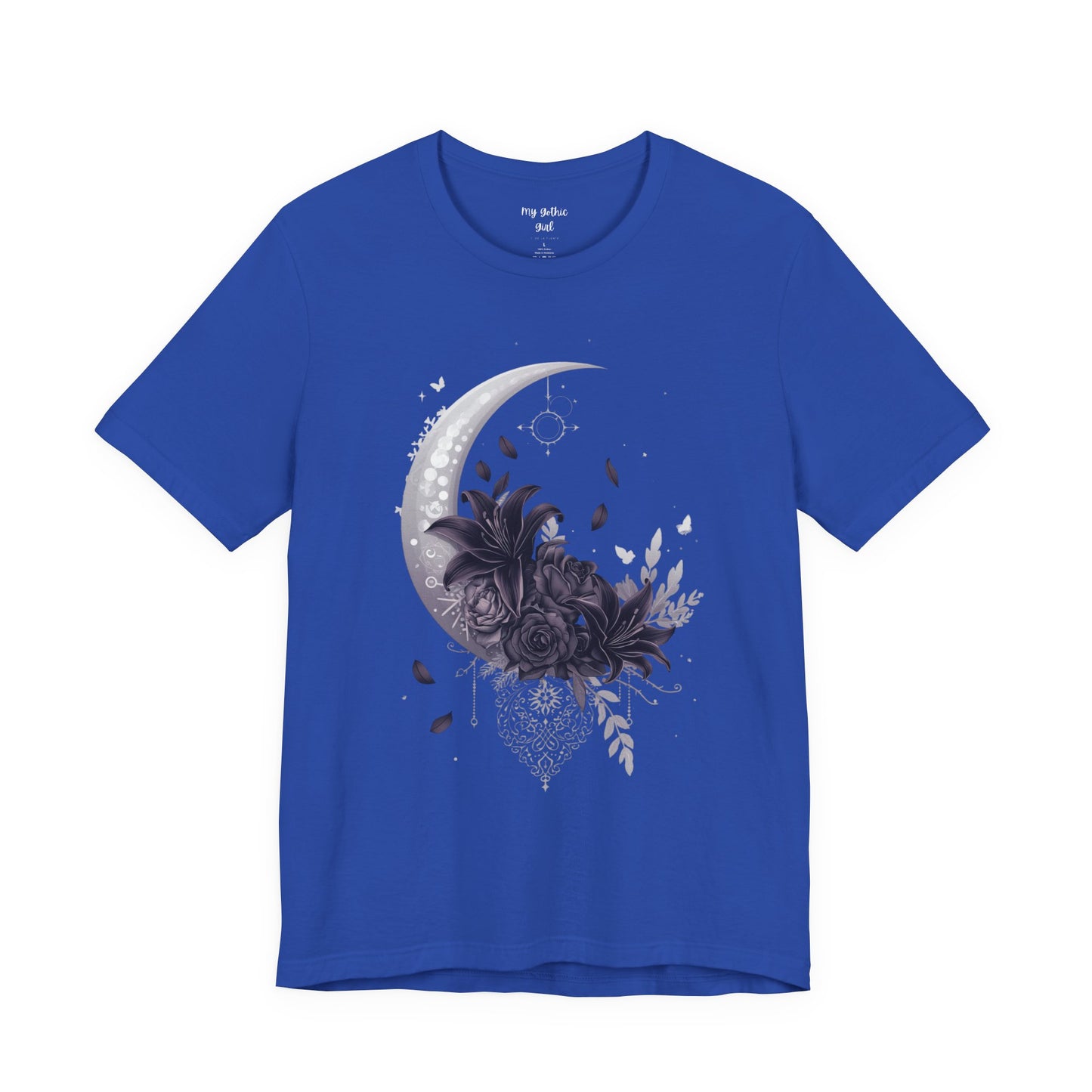 “Moonlit Bouquet & Sacred Soft Goth Symbol” Moonlit Bouquet Unisex Tee - Soft Goth Symbol Floral Design