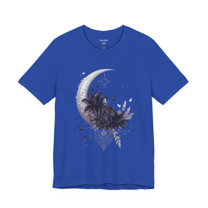 “Moonlit Bouquet & Sacred Soft Goth Symbol” Moonlit Bouquet Unisex Tee - Soft Goth Symbol Floral Design