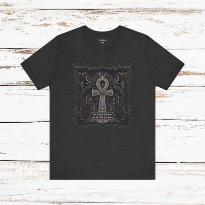 Ankh Gothic Tee — "Life, Eternal Existence and the Will to Fear" Black Graphic T-Shirt