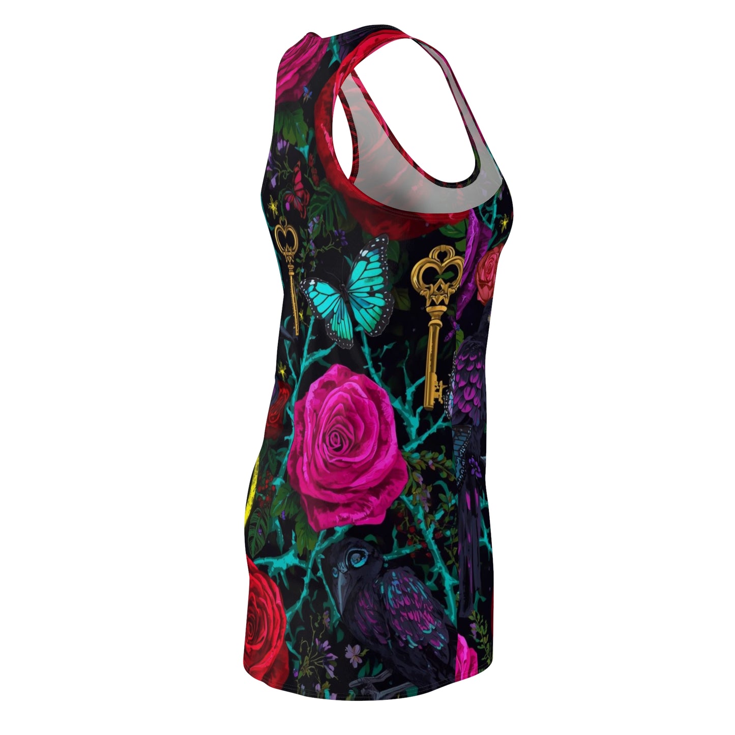 Racerback Dress — Gothic Floral Roses, Keys & Moon All-Over Print